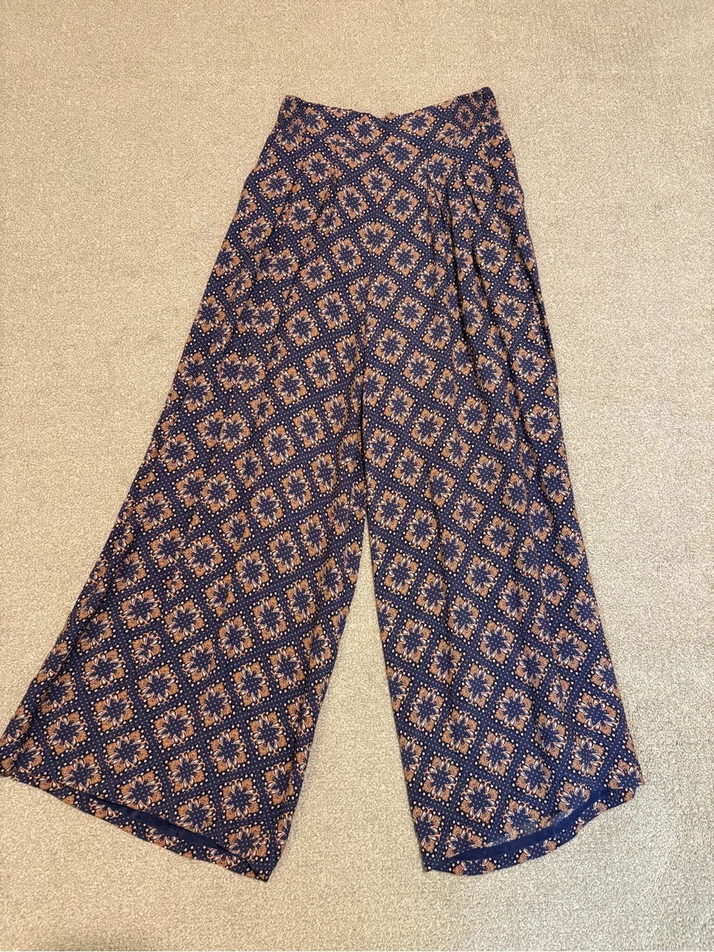 Wide-Leg Printed Palazzo Pants - purpley-blue and pink-tan - Picture 1 of 5